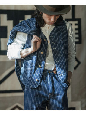 Non Stock Vintage 1930s Wabash Stripe Work Vest Railroad Workwear Jean Waistcoat